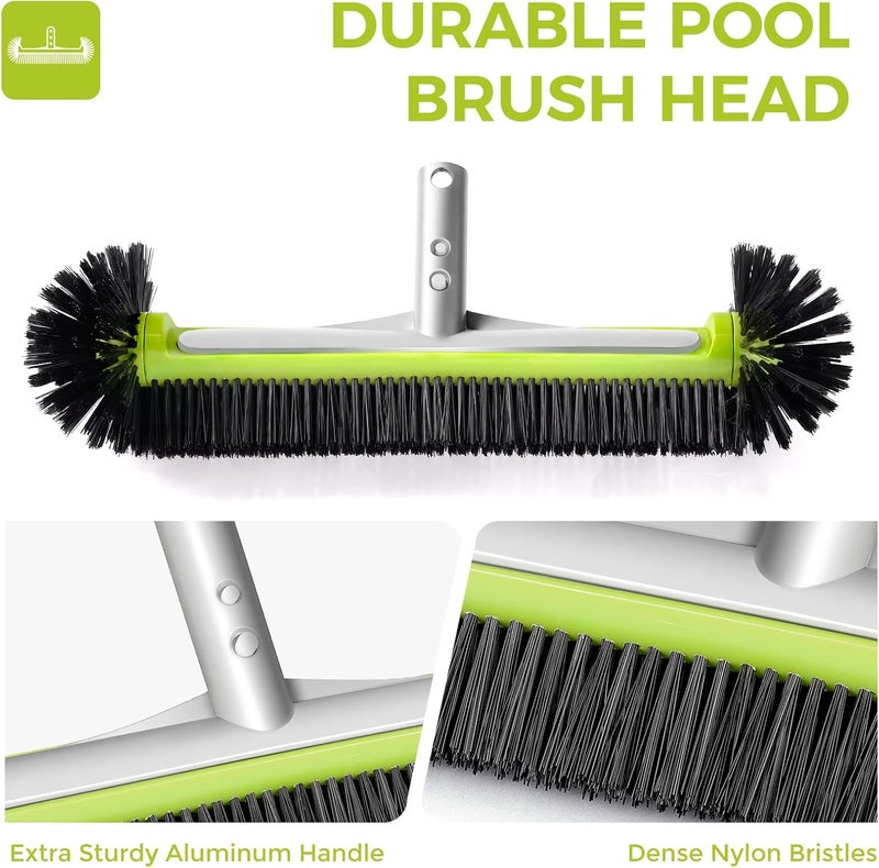 BoxedHome Pool Brush Head with Round Ends,Heavy Duty Pool Brushes for Cleaning Pool Walls, Floors Steps & Corners, 17.5" Pool Brush with Sturdy Aluminum Handle & Durable Nylon Bristles - Image 4